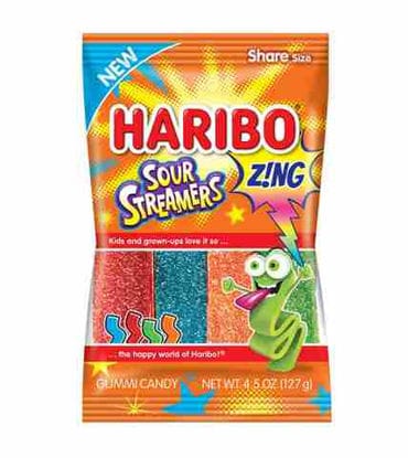 Picture of HARIBO ZING SOUR STREAMERS GUMMI CANDY 4.5OZ