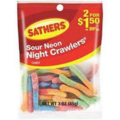 Picture of SATHERS SOUR NEON NIGHT CRAWLERS 2 FOR 1.50 12CT