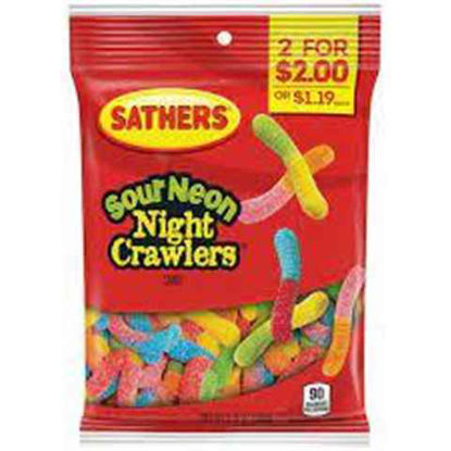 Picture of SATHERS SOUR NEON NIGHT CRAWLERS 2 FOR 2 12CT