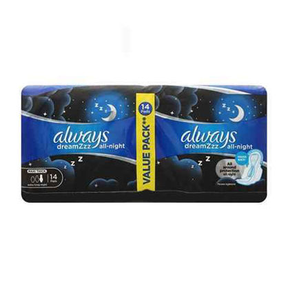 Picture of ALWAYS DREAMZZZ ALL NIGHT EXTRA LONG MAXI THICK VALUE PACK 14CT