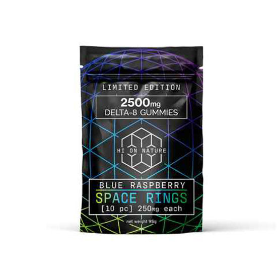 Picture of HI ON NATURE BLUE RASPBERRY SPACE RINGS DELTA 8 GUMMIES 10PC 2500MG
